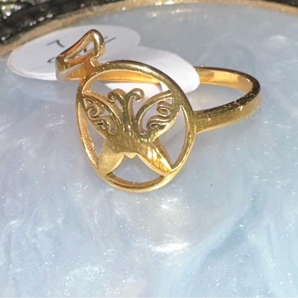 “Curlicue Butterfly” Coil Spiral Swirl Loop Twist Scroll Ringlet Gold Steel Ring - Picture 4 of 16